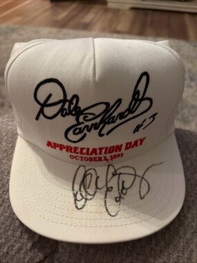 Dale Earnhardt Autographed White 'Appreciation Day' Mesh Cap - Signature Design